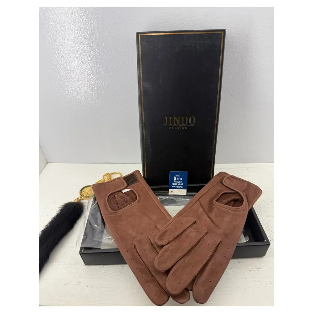 Jindo Fashion Medium Brown Leather Gloves Size 44 Made in Korea